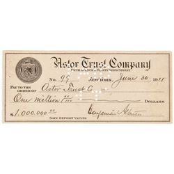 Signed Check BENJAMIN ALTMAN & WILLIAM WALDORF ASTOR