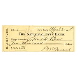 BERNARD M. BARUCH 1917 Autograph Document Signed Check