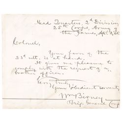 April 2, 1865 WILLIAM BIRNEY Autograph Letter Signed