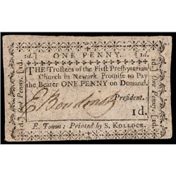 Colonial Currency, ELIAS BOUDINOT Continental Congress President, Signed Note
