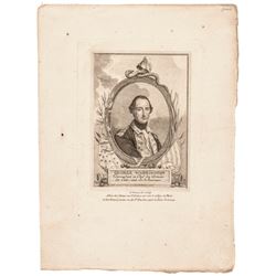 c. 1780 George Washington Revolutionary War Engraving by Prunau, Paris, France