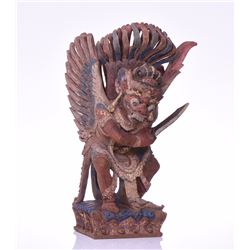 Large Garuda Temple Deity Polychrome Wood Scul