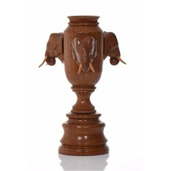 1950'S Wood Carved Elephant Head Candlestick.