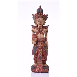 Indonesian Polychrome Hand Carved Wood Hindu D
