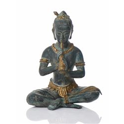 Indonesian Gilt Bronze Green Patina Flute Play