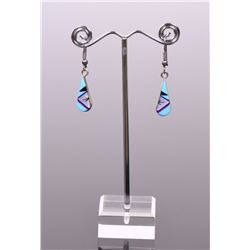 Zuni Stone Mosaic Sterling Silver Earrings, wi