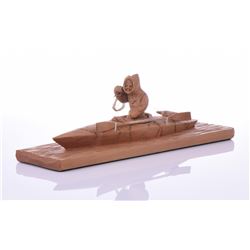 Vintage Carved Wood Inuit Eskimo Hunting Boat,