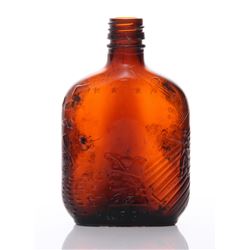 Mid Century brown glass whiskey bottle. The "F