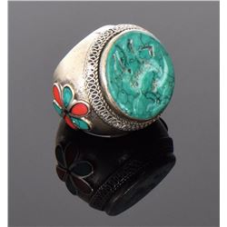 Antique Persian Silver Seal Ring With Turquois