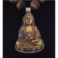 A Beautiful Stone Buddha Pendant, Mounted In S