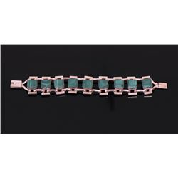 Unpolished Malachite 950 Silver Bracelet, Mexi