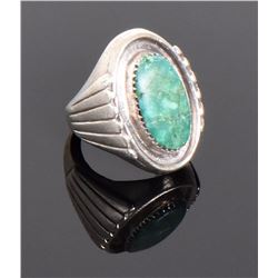 Green Stone Shadow Box Sterling Silver Ring. R