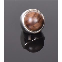 Large Wood Ball Sterling Silver Ring. Ring Siz