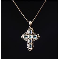 Blue Topaz Sterling Silver Cross Pendant and C