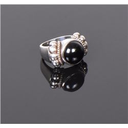 Vintage Onyx Sterling Silver Ring with 14k Gol