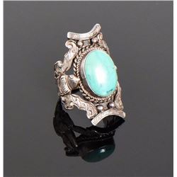 Vintage Turquoise Sterling Silver Ring With Mo