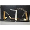 Image 1 : Bag Lot : Four Antique Folding Pruning Knives [ two blade w/bone grafting tool & stag handle stamped