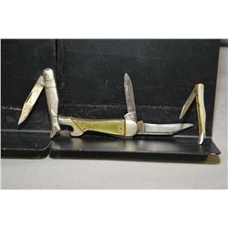 Bag Lot : Three Antique Folding "Leg shaped with shoe" Knives [ one small Mother of Pearl Mkd Eagle 