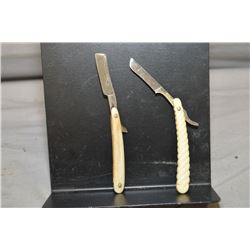 Bag Lot : Two Rare, Antique Folding "Corn" Razor Style Knives [ for use on feet , one with bone hand