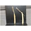 Image 1 : Bag Lot : Two Rare, Antique Folding "Corn" Razor Style Knives [ for use on feet , one with bone hand