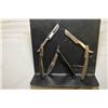 Image 1 : Bag Lot : Three Rare Antique Folding Corn Razor Style Knives [ with dark toned handles, marked T.Tur