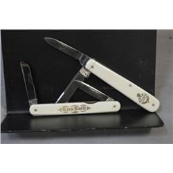 Bag Lot : Two Rare Antique Folding Corn Double Bladed Knives [ Marked Corn Knives on handles, one ma
