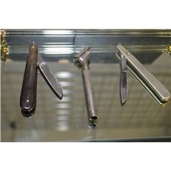 Bag Lot of Three Antique Corn Razors : Folding Knife Style w/dark handle Marked J.Rogers & Son Sheff