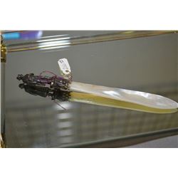 Antique Stanhope, Mother of Pearl Letter Opener with figure of Napolean with gold toned patina [ wit