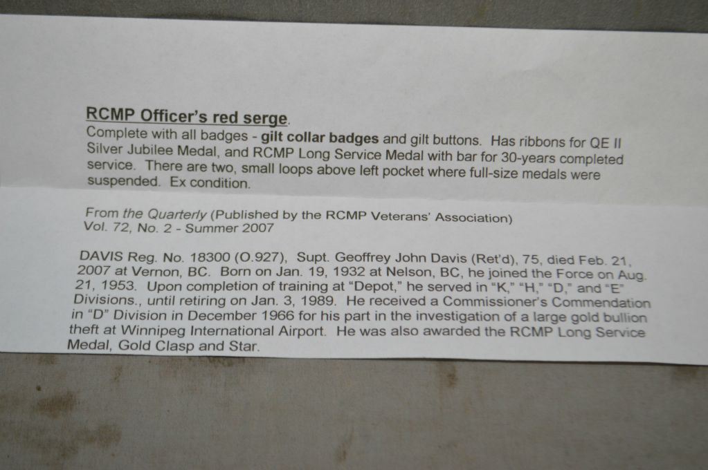 RCMP Officer's Red Serge: Complete with all badges and gilt buttons ...