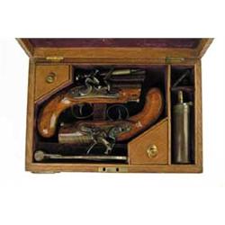 RARE AND IMPORTANT HISTORICAL CASED PAIR OF FLINTLOCK PISTOLS IDENTIFIED TO DR. BENJAMIN RUSH, SIGNO