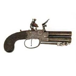 WHITEHOUSE DOUBLE BARREL FLINTLOCK PISTOL W/BAYONET
