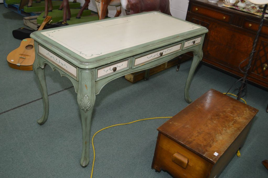 Modern French style hand painted desk with computer keyboard drop down ...