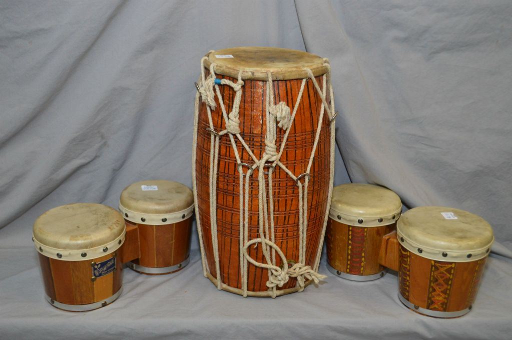 Two Mexican Made Bongo Drums Plus A Tall 14 Drum two-mexican-made-bongo-drums-plus-a-tall-14-drum