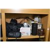 Image 2 : Two shelf lots of vintage cameras and camera equipment including Pentax, Gold star VHS movie camera,