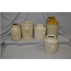 Selection of stoneware including two pickle jars, one lidded, a Knowles & Sons, Chesterfield stonewa