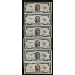 Lot of (6) 1953A $2 Legal Tender Notes