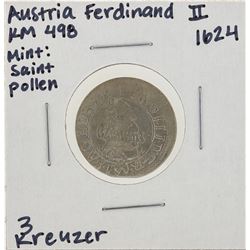 1624 Austria Ferdinand II 3 Kreuzer KM498 Coin