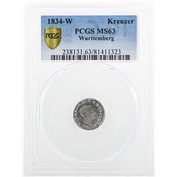 1834 Wurttemberg 1 Kreuzer Coin PCGS MS63