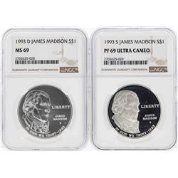 1993-S $1 James Madison NGC PF69 Ultra Cameo & 1993-D $1 James Madison NGC MS69