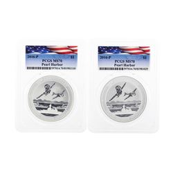 Set of (2) 2016-P $1 Pearl Harbor Silver Coins PCGS MS70