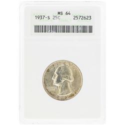 1937-S Washington Silver Coin ANACS MS64