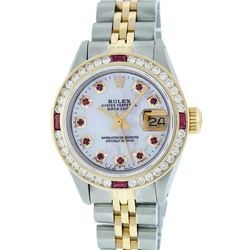 Rolex Ladies Two Tone 14KT Yellow Gold Ruby and Diamond Datejust Wristwatch