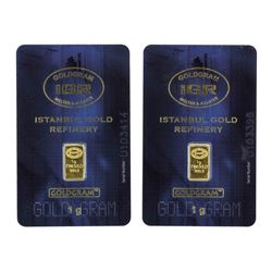 Set of (2) 1 Gram Istanbul Gold Bar Refinery Cards