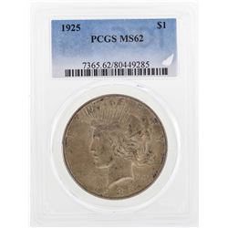 1925 $1 Peace Silver Dollar Coin NGC MS62