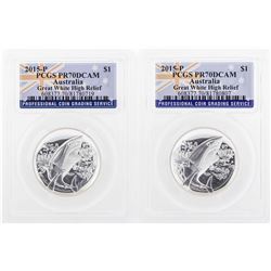 Set of (2) 2015 $1 Australia Great White High Relief Silver Coins