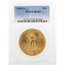 1909-S $20 St. Gaudens Double Eagle Gold Coin PCGS MS65