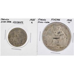 1908A French Indo-China Piastre & 1925A French Indo-China 20 Cents Coins