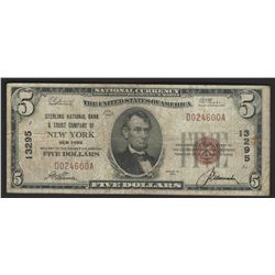1929 $5 National Bank Note of New York New York Charter #13295