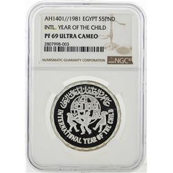 AH1401/1981 Egypt 5 Pounds Year of the Child Silver Coin NGC PF69 Ultra Cameo
