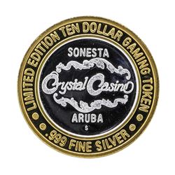 .999 Silver Crystal Casino Aruba $10 Casino Gaming Token Limited Edition